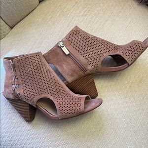 Vince Camuto Tan Heeled Boots with Perforated Design